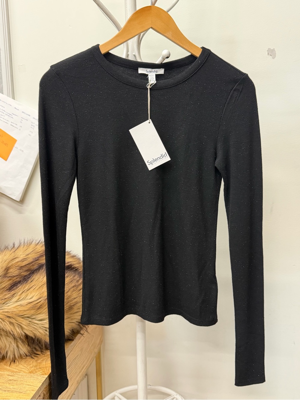 Splendid Black Long Sleeve Sparkle Crewneck Tee